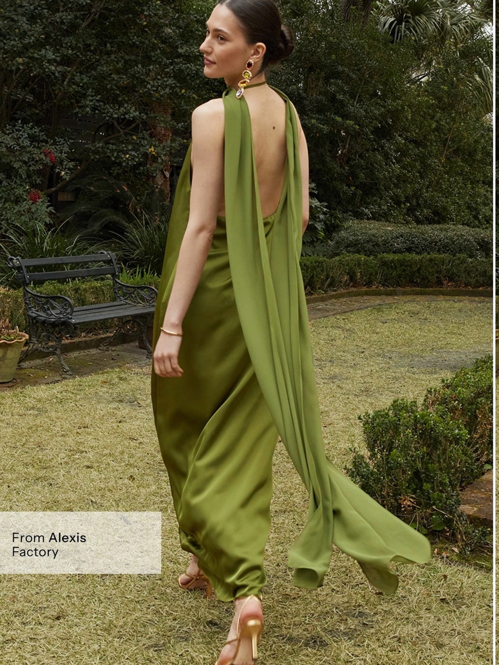 Few Moda Alessia Green Cape Halter Maxi Dress M